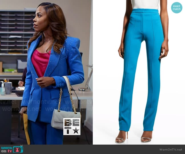 Alex Perry Reed Pintuck Straight-Leg Pants worn by Andrea Barnes (Kj Smith) on Tyler Perrys Sistas