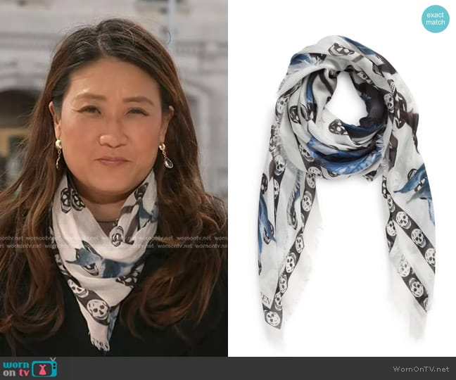 Alexander McQueen Classic Bellflower Modal & Silk Scarf worn by Katie Phang on NBC News Daily