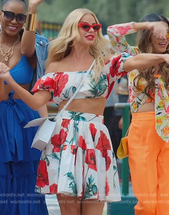 Alexia’s white floral print top and skirt on The Real Housewives of Miami