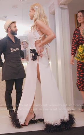 Alexia’s white feather trim gown on The Real Housewives of Miami