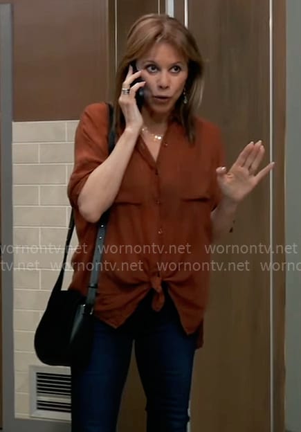 Alexis’s rust brown button down shirt on General Hospital