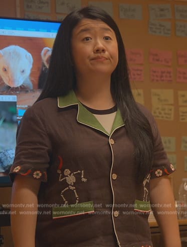 Alice’s brown embroidered shirt on Good Trouble