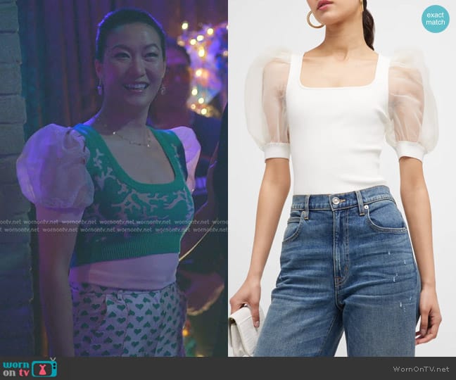 Alice + Olivia Abella Puff-Sleeve Knit Blouse worn by Sumi (Kara Wang) on Good Trouble