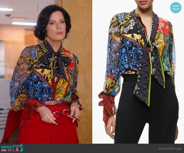 Alice + Olivia Lloyd Blouse in After Sunset worn by Margaret Wright (Marcia Gay Harden) on So Help Me Todd