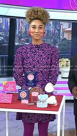 Ally’s navy and pink heart print mini dress on Today
