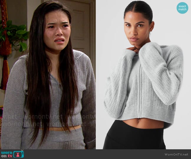 Alo Yoga Cashmere Plush Waffle Full Zip Hoodie worn by Luna (Lisa Yamada) on The Bold and the Beautiful