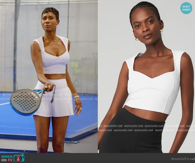 Alo Ribbed Sweetheart Short Sleeve Top worn by Kiki Barth (Kiki Barth) on The Real Housewives of Miami