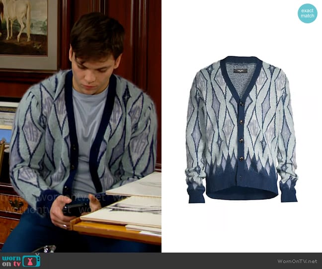 Amiri Argyle Wool Cardigan worn by R.J. Forrester (Joshua Hoffman) on The Bold and the Beautiful