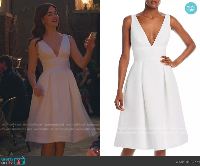 Amsale Faille Deep V-Neck Dress worn by Callie Foster (Maia Mitchell) on Good Trouble