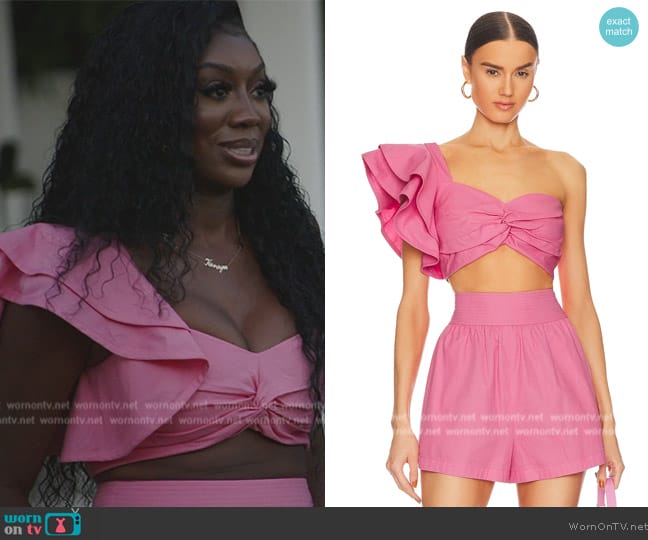 Amur Zeha One Shoulder Bra Top worn by Wendy Osefo on The Real Housewives of Potomac