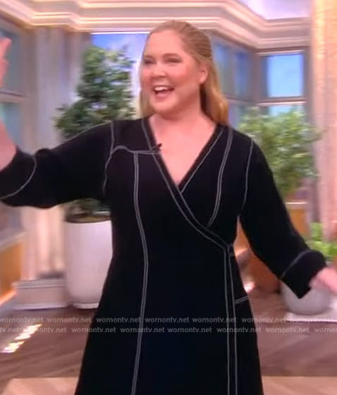 Amy Schumer’s denim contrast stitch dress on The View