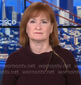 Anna Werner’s purple asymmetric zip neckline dress on CBS Mornings