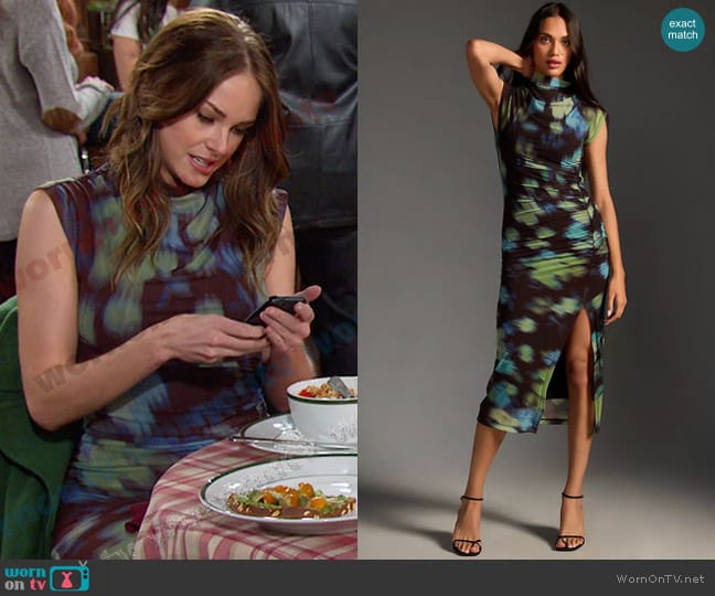 Anthropologie The Maya Ruched Cowl-Neck Dress - Mesh Edition worn by Stephanie Johnson (Abigail Klein) on Days of our Lives