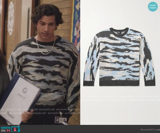 APC Lionel Camouflage-Jacquard Virgin Wool Sweater worn by (Benjamin Norris) on Abbott Elementary