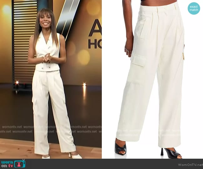 Aqua Pleated Cargo Pants worn by Zuri Hall on Access Hollywood