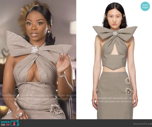 Area Brown Bow Tank Top worn by Keiarna Stewart on The Real Housewives of Potomac