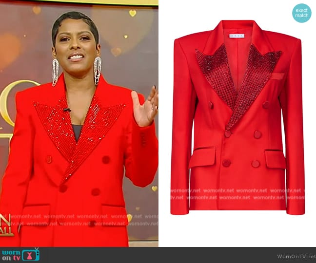 Area Crystal-embellished double-breasted blazer worn by Tamron Hall on Tamron Hall Show
