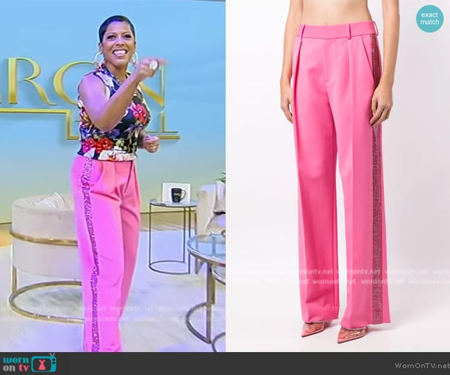 Area Crystal-embellished pleated wool-blend straight-leg pants worn by Tamron Hall on Tamron Hall Show
