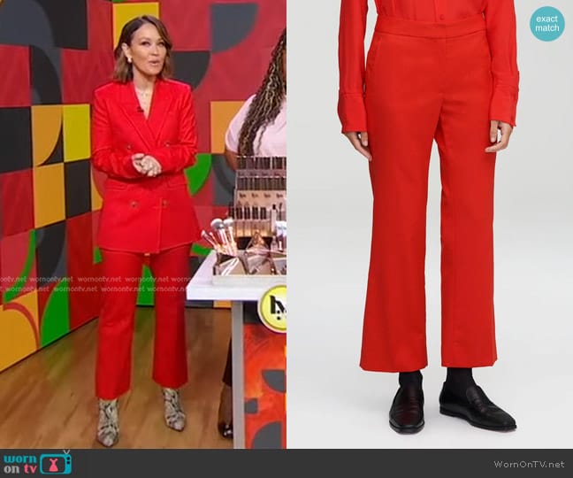 Argent Slim Kick Flare Trouser in Scarlet worn by Eva Pilgrim on Good Morning America