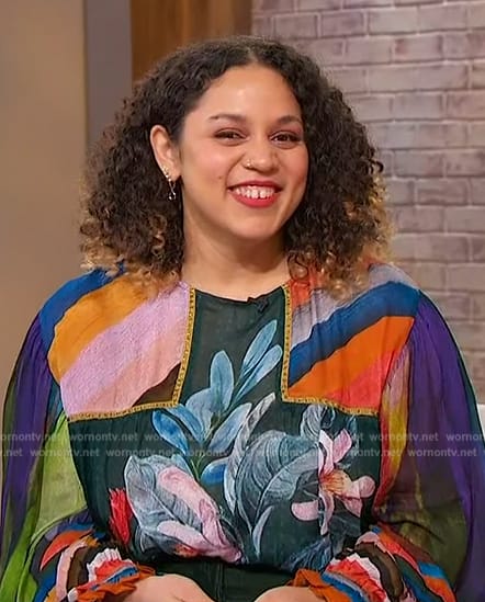 Ashley Houston’s printed blouse on Sherri