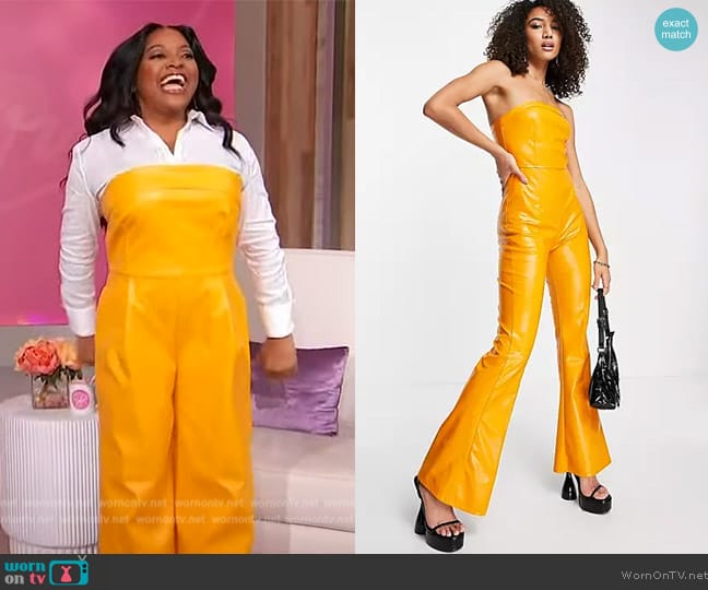 ASOS Kyo leather look bandeau jumpsuit in orange worn by Sherri Shepherd on Sherri