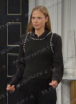 Ava’s black pearl trim knit vest on Days of our Lives