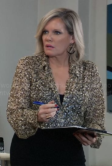 Ava’s sheer gold dotted blouse on General Hospital
