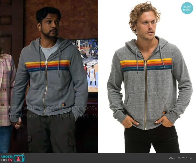 Aviator Nation Unisex 5 Stripe Hoodie worn by Jay (Utkarsh Ambudkar) on Ghosts