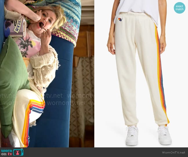 Aviator Nation Stripe Sweatpants in Vintage White worn by Gemma (Beth Behrs) on The Neighborhood