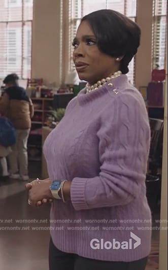 Barbara’s lavender cable knit sweater on Abbott Elementary