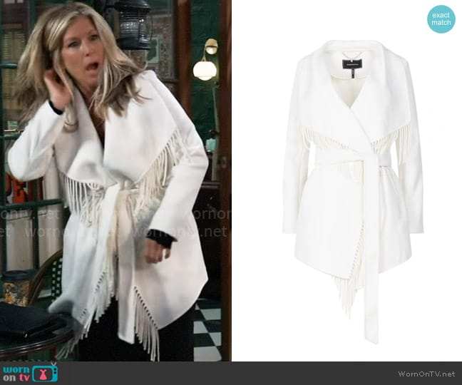 Bcbgmaxazria Fringed Oversized Wrap Coat worn by Carly Spencer (Laura Wright) on General Hospital
