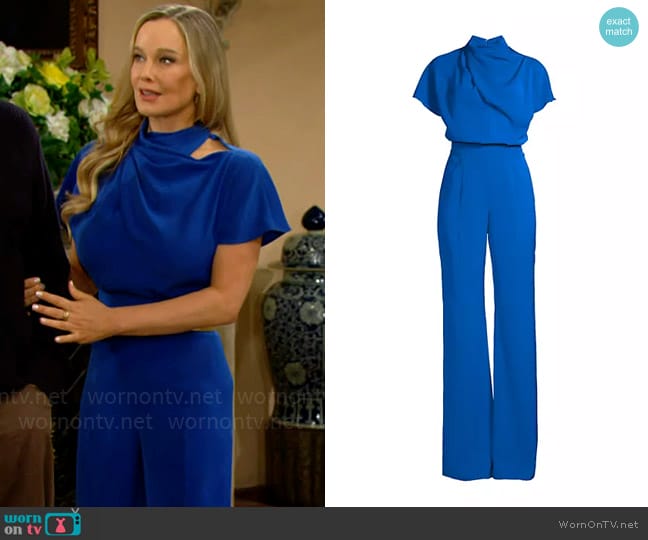 Black Halo Estella Jumpsuit in Jewel Blue worn by Donna Logan (Jennifer Gareis) on The Bold and the Beautiful