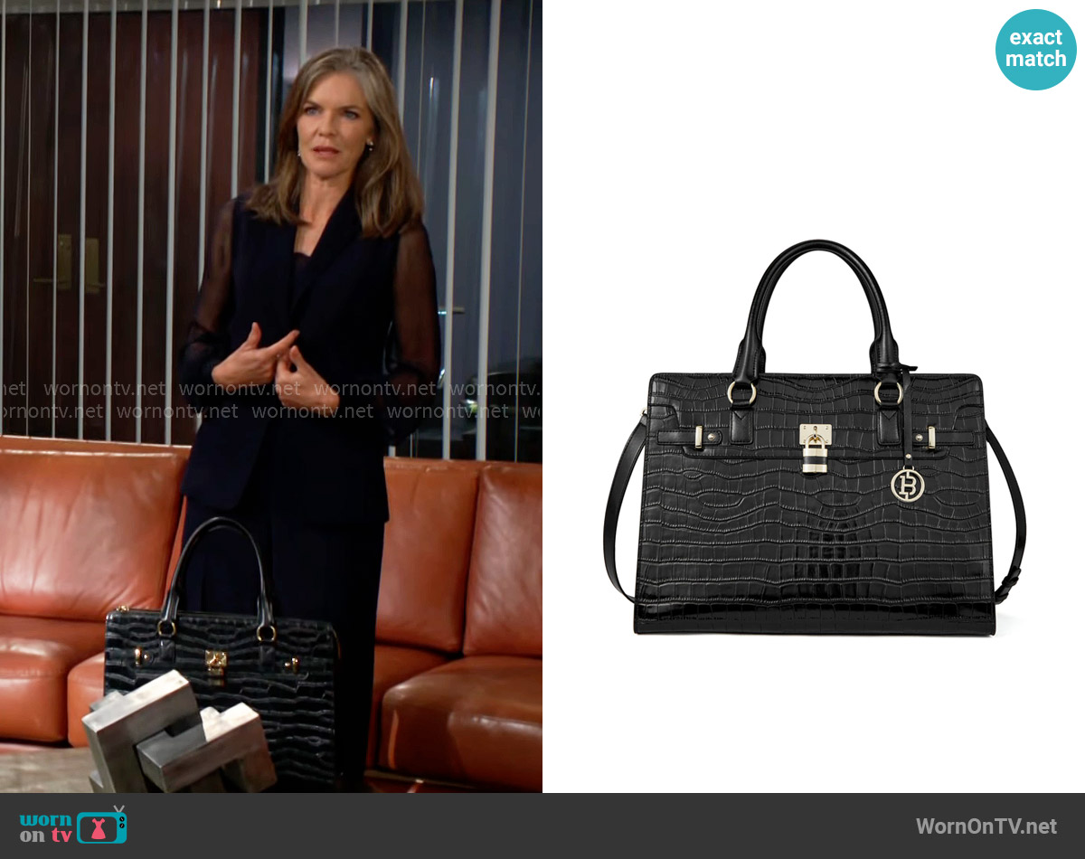 Bostanten Jasmina Bag in Crocodile Pattern Black worn by Diane Jenkins (Susan Walters) on The Young and the Restless