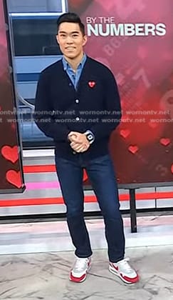 Brian Cheung’s navy heart patch cardigan on Today