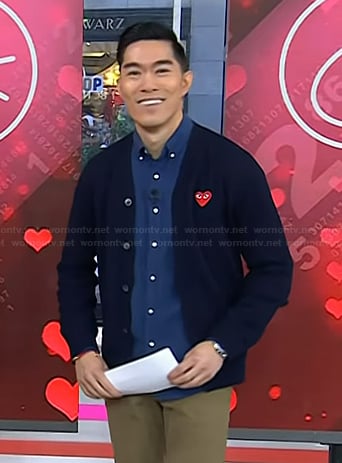 Brian Cheung’s navy heart patch cardigan on Today