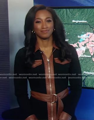 Brittany’s black leather-trim zip dress on Good Morning America