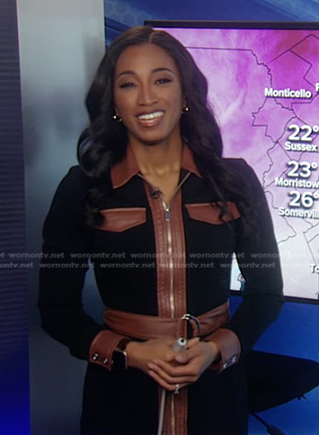 Brittany’s black leather-trim zip dress on Good Morning America