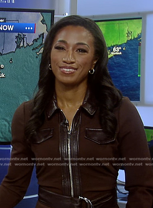 Brittany’s brown leather trim zip dress on Good Morning America