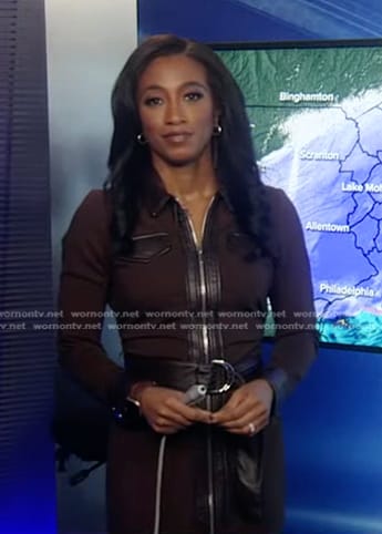 Brittany’s brown leather trim zip dress on Good Morning America