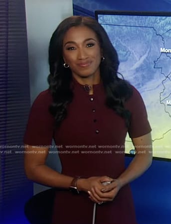 Brittany’s burgundy band collar dress on Good Morning America