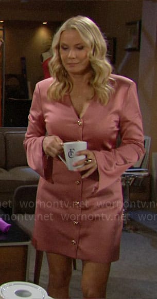 Brooke’s pink button front dress on The Bold and the Beautiful