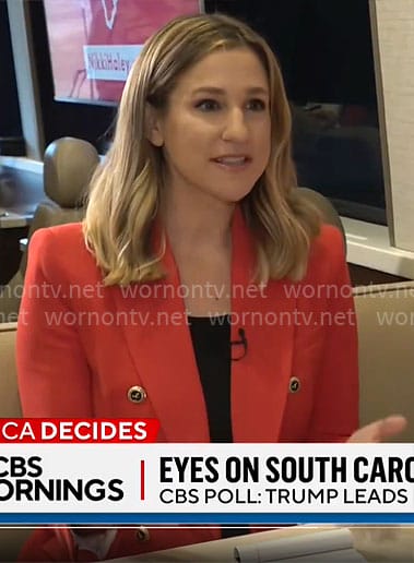 Caitlin Huey-Burns’ orange blazer on CBS Mornings