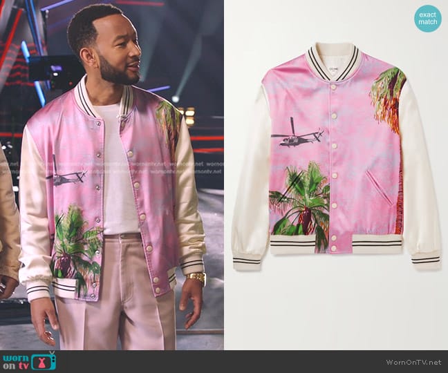 Celine Loose Teddy Jacket in Satin Multicolor worn by John Legend on The Voice