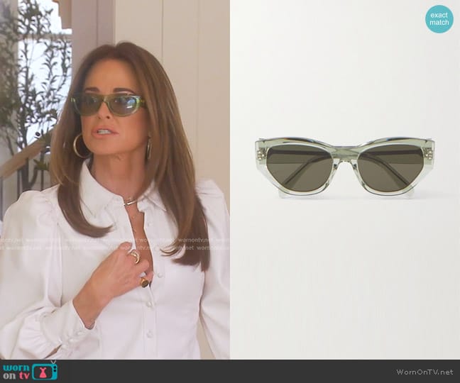 Celine Bold 3 Dots 54mm Cat Eye Sunglasses in Green worn by Kyle Richards on The Real Housewives of Beverly Hills