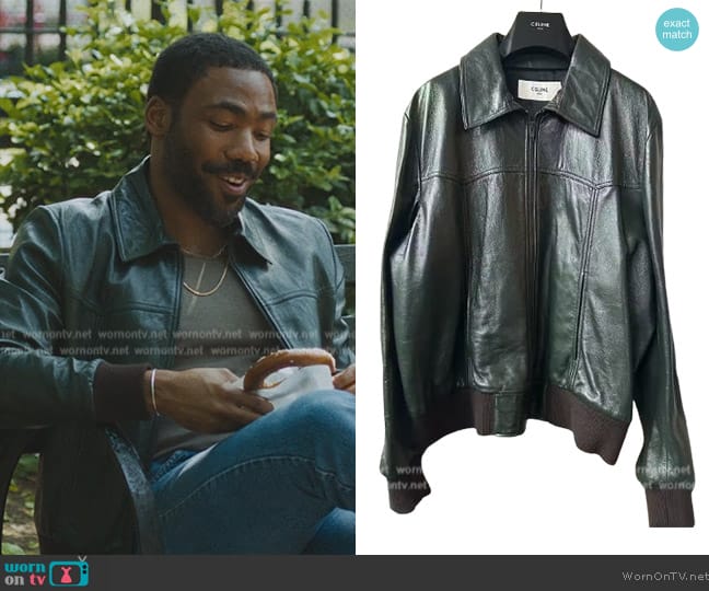 Celine Western Green Leather Jacket worn by John Smith (Donald Glover) on Mr. & Mrs. Smith