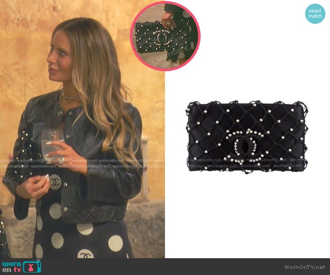 Chanel Pearl Embellished Satin Clutch worn by Dorit Kemsley on The Real Housewives of Beverly Hills
