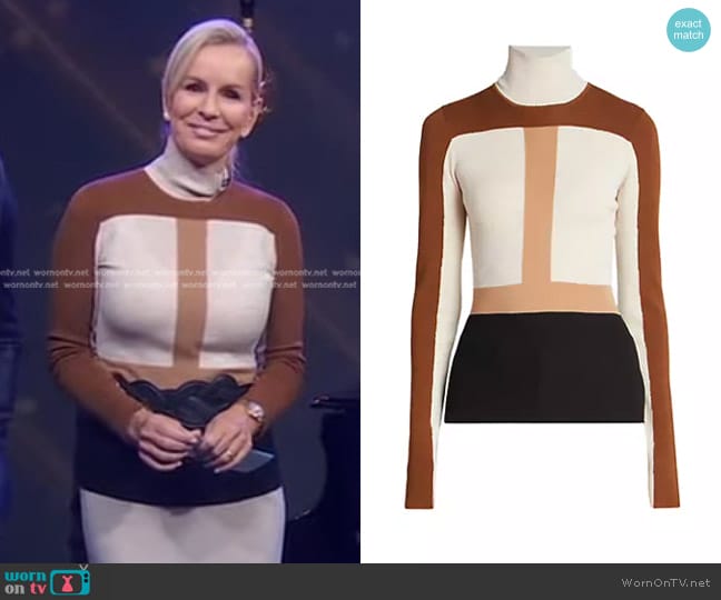Chloe Light Wool Intarsia Fitted Turtleneck Colorblock Sweater worn by Dr. Jennifer Ashton on Good Morning America