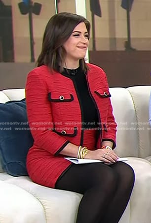 Chloe’s red tweed jacket and mini skirt on Today