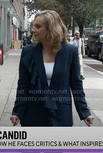 Christina Ruffini’s blue ruffled blazer on CBS Mornings