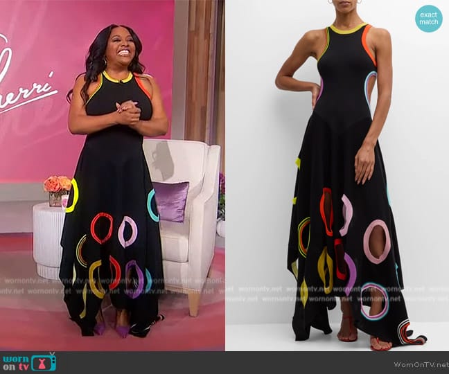 Christopher John Rogers Hole-Punch Multicolor Knit Maxi Dress worn by Sherri Shepherd on Sherri